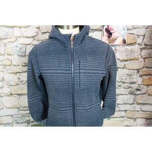 Lululemon Women's Blue Gray Striped Hooded Zip Up Jacket Thumbholes Size Medium